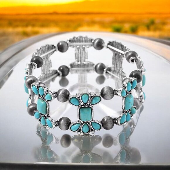 Blue Howlite & Cat’s Eye Bracelet 40ctw Stretch Emotional Balance Energy Shield - Picture 1 of 5